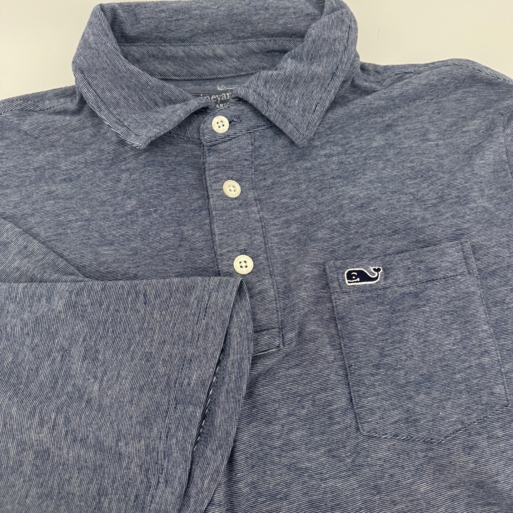 Vineyard Vines Boys XL 18 Edgartown Polo Shirt Blue Heathered Pima Stretch